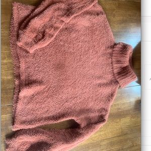 Peach Cropped Turtle Neck Sweater